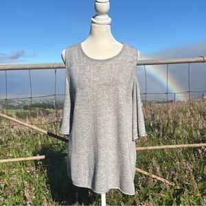 Anthropologie Velvet Graham & Spencer Grey Cashmere Cold Shoulder Sweater Shirt